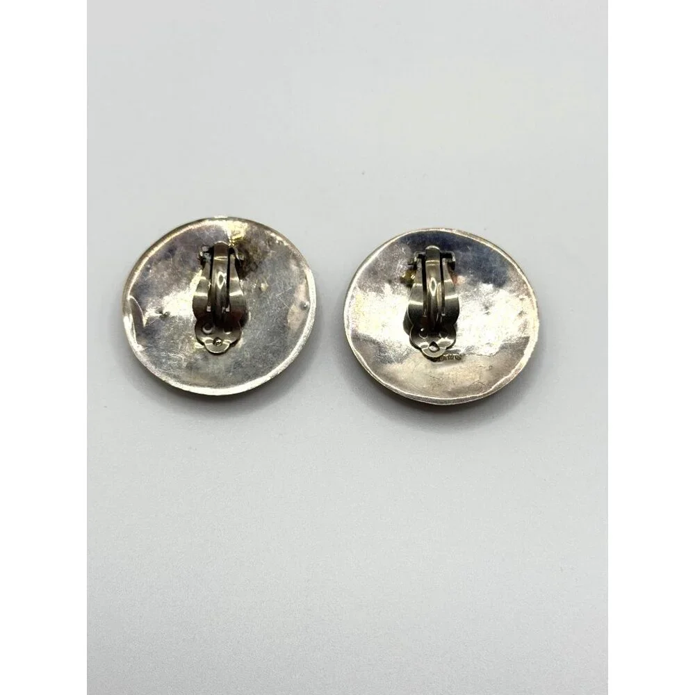 Vintage Navajo Native Sterling Silver Clip-On Earrings Intricate Stamped Floral - Picture 2 of 7